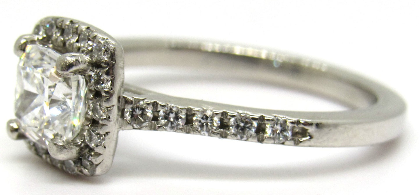 0.72ct Cushion Modified Brilliant Diamond Halo Engagement Ring — GIA Certified, Platinum