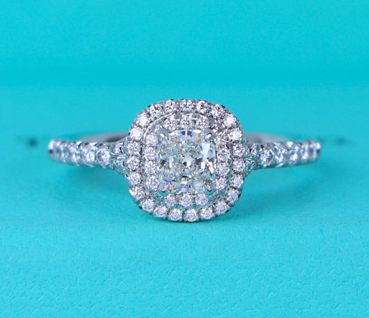 0.32ct Cushion Diamond Double Halo Engagement Ring — GIA Certified, Platinum