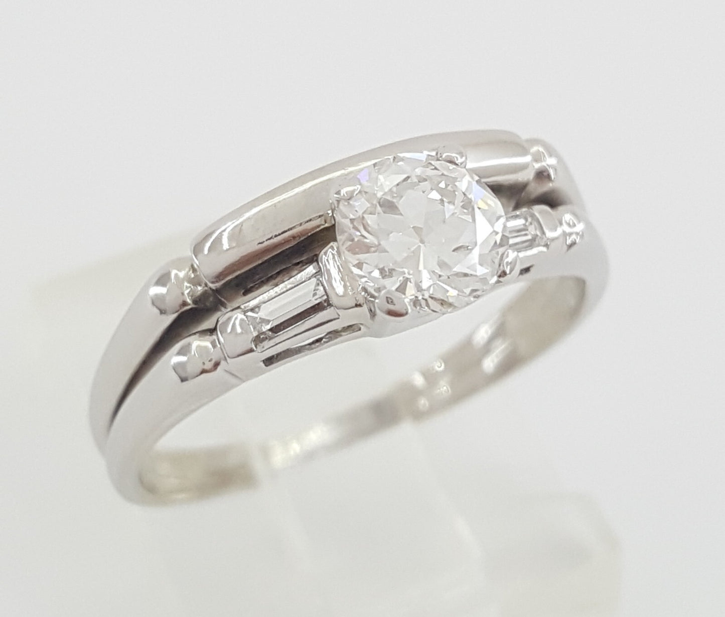 0.57ct Circular Brilliant Diamond Art Deco Ring — GIA Certified, 14k White Gold