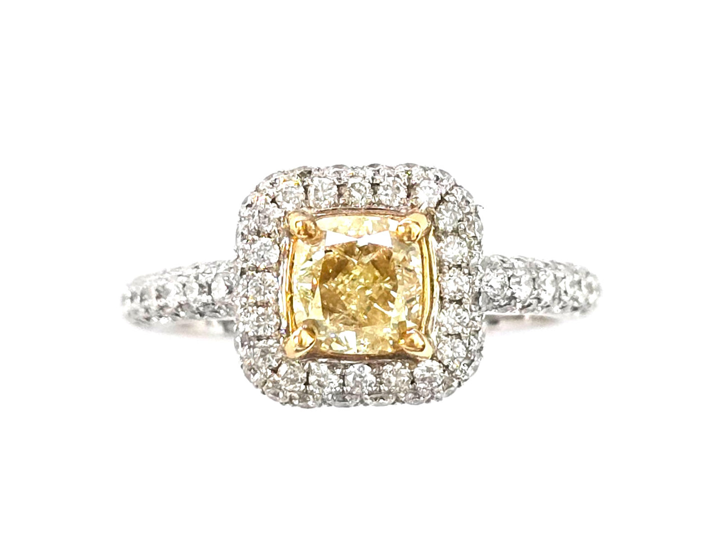 1.01ct Cushion Fancy Light Yellow Diamond Ring — GIA Certified, 18k White Gold