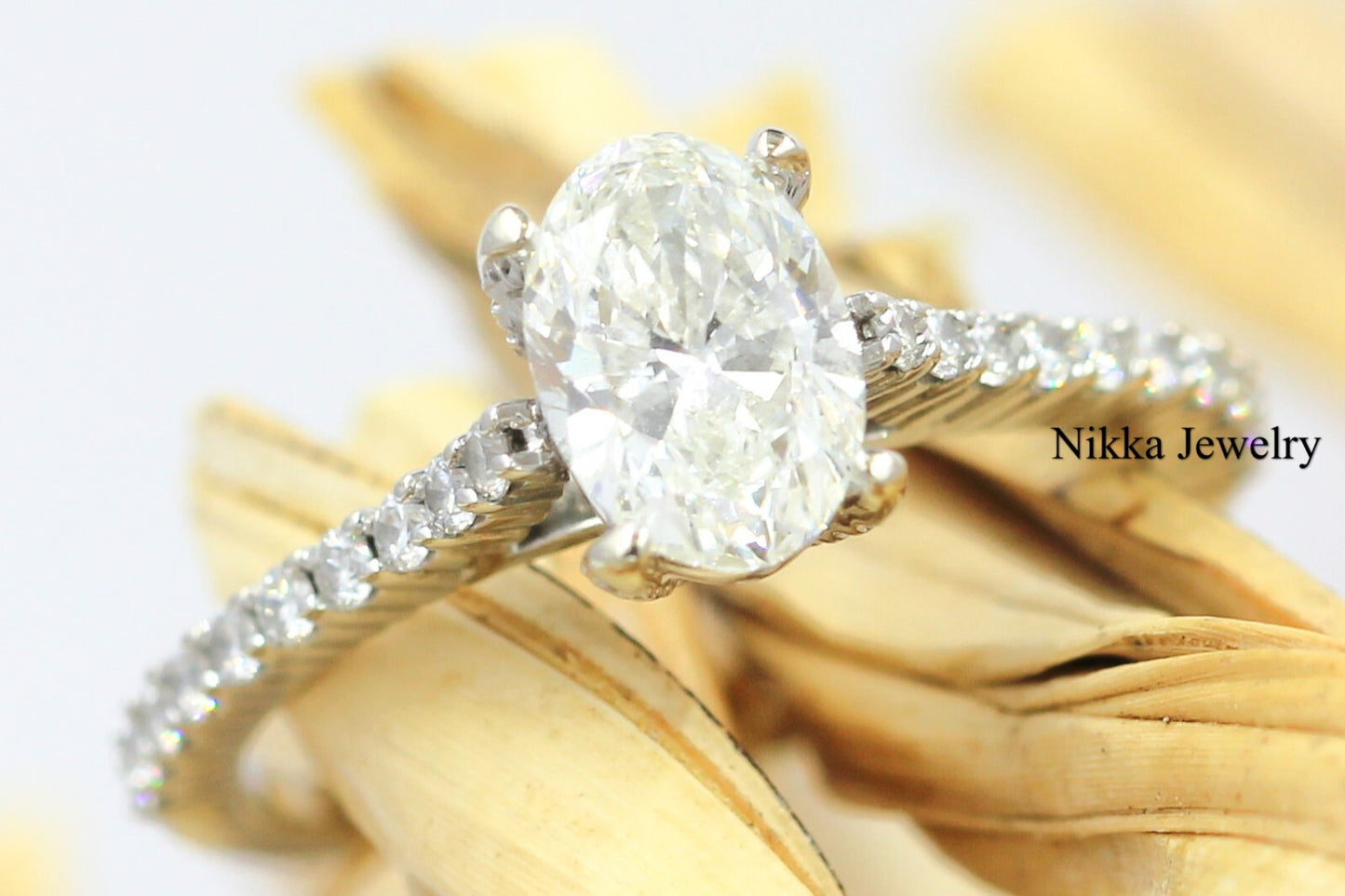 1.00ct Oval Brilliant Diamond Half Eternity Engagement Ring — GIA Certified, 14k Gold