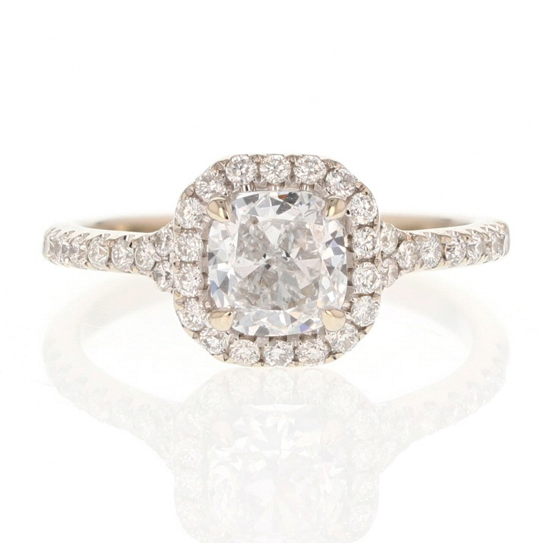 0.90ct Cushion Diamond Halo Engagement Ring — GIA Certified, 18k White Gold