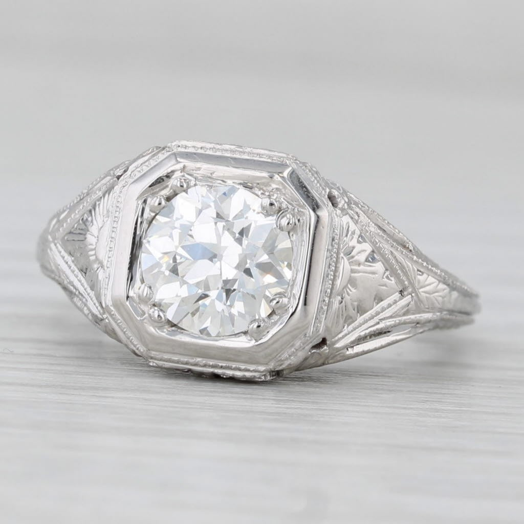 1.08ct Old European Brilliant Diamond Art Deco Ring — GIA Certified, 18k White Gold
