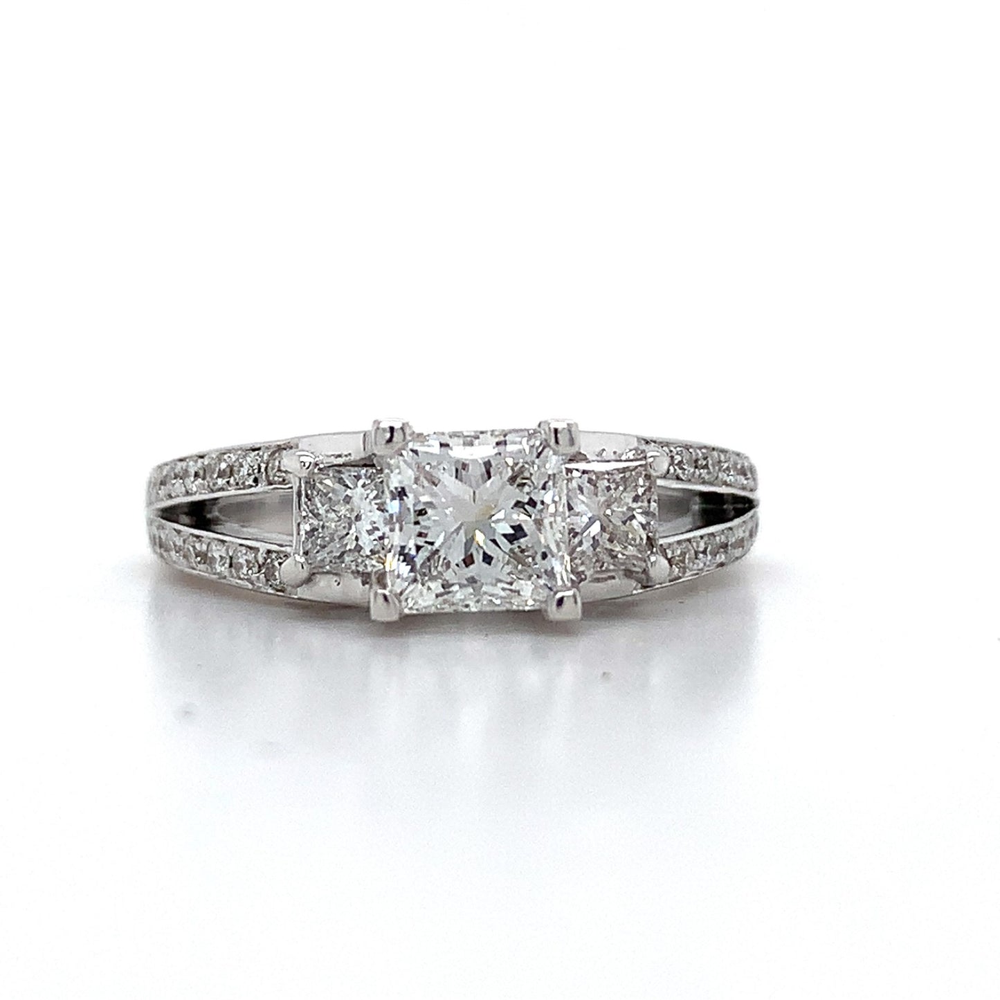 0.76ct Square Modified Brilliant Diamond Three-Stone Ring — GIA Certified, 14k White Gold