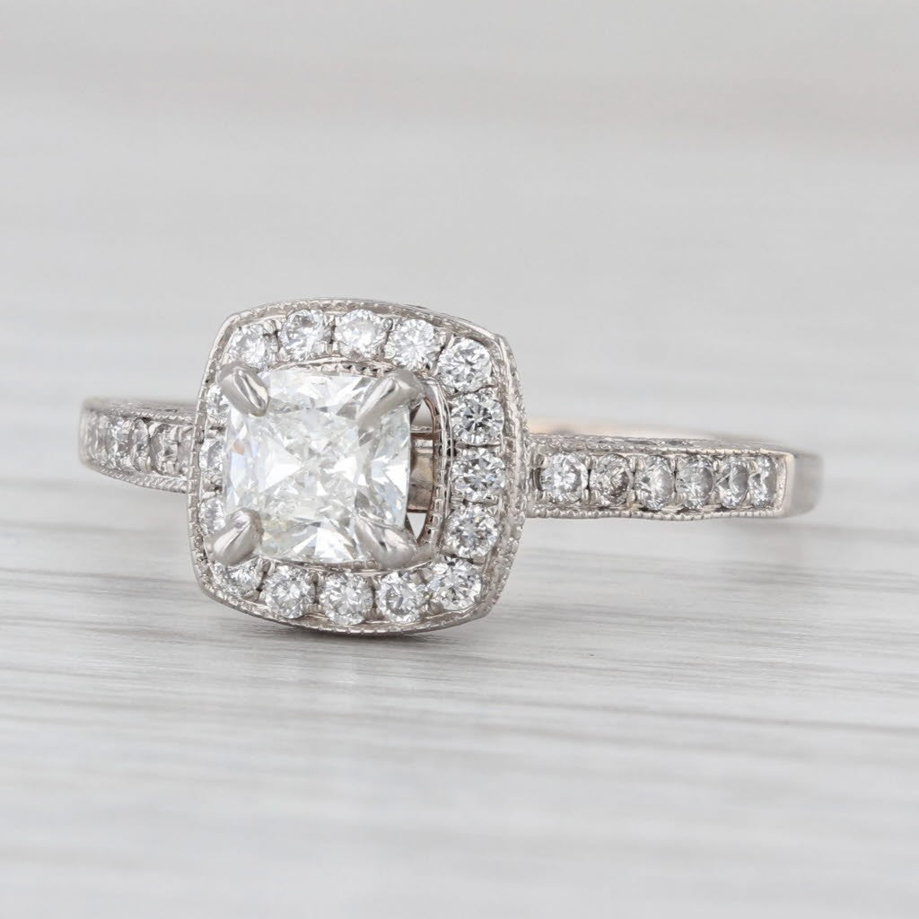 0.82ct Cushion Diamond Halo Engagement Ring — GIA Certified, 14k White Gold