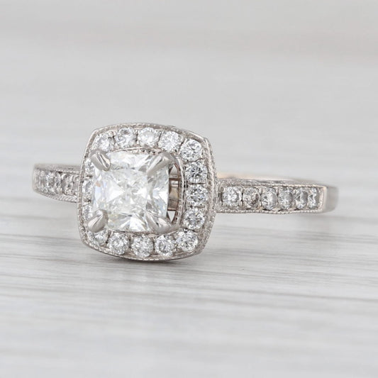 0.82ct Cushion Diamond Halo Engagement Ring — GIA Certified, 14k White Gold