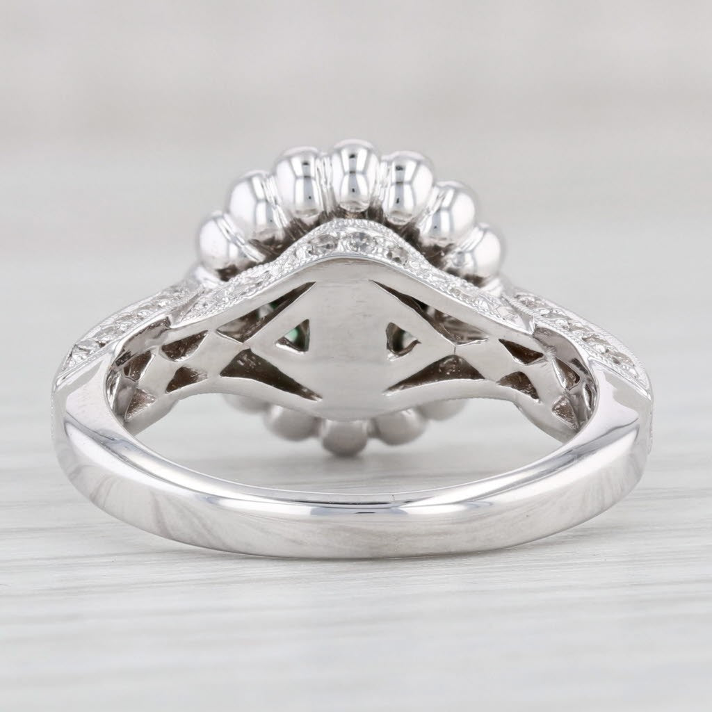 1.12ct Oval Emerald Diamond Halo Engagement Ring — GIA Certified, 18k White Gold