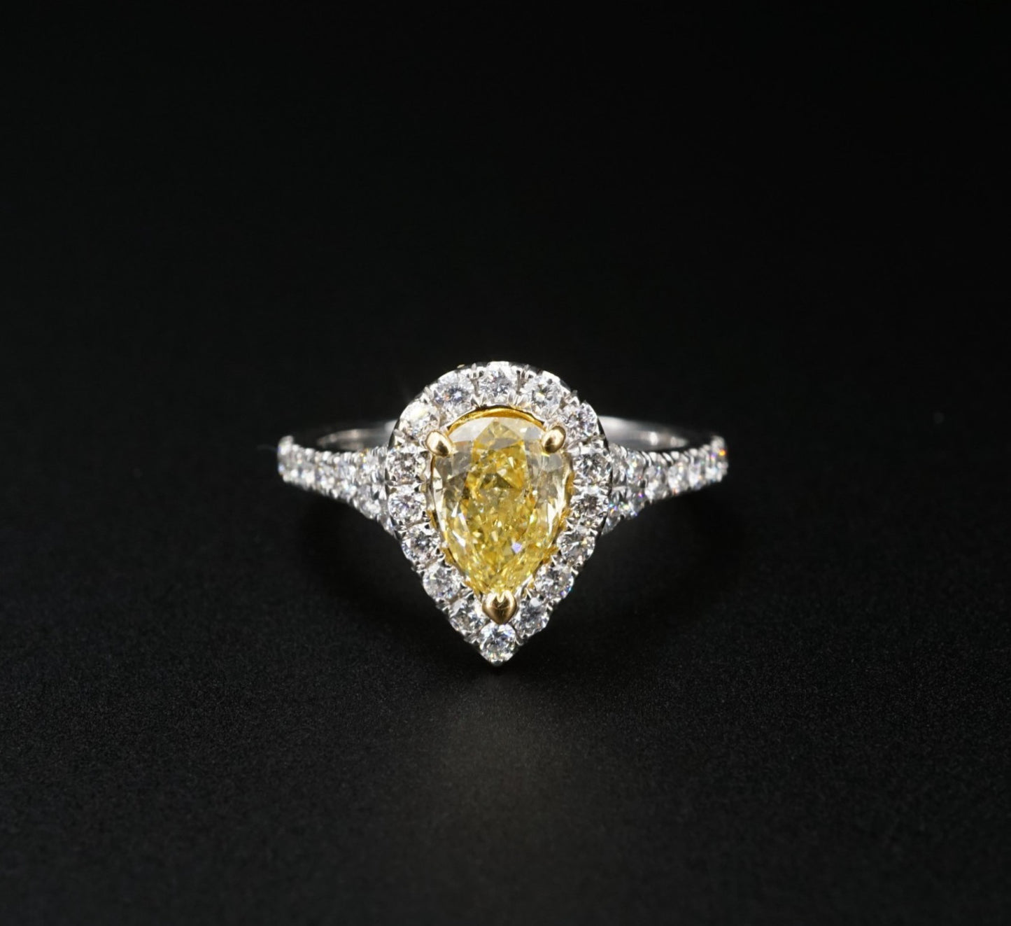 1.01ct Pear Fancy Yellow Diamond Halo Ring — GIA Certified, 18k White Gold