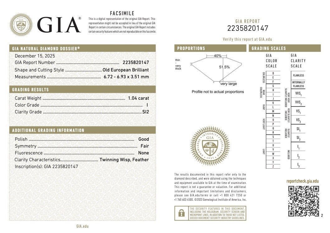 1.04ct Old European Brilliant Diamond Solitaire with Accents Ring — GIA Certified, Platinum
