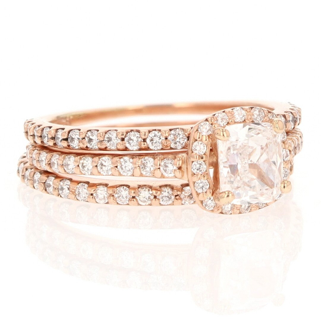 0.84ct Cushion Diamond Halo Pavé Wedding Set — GIA Certified, 14k Rose Gold