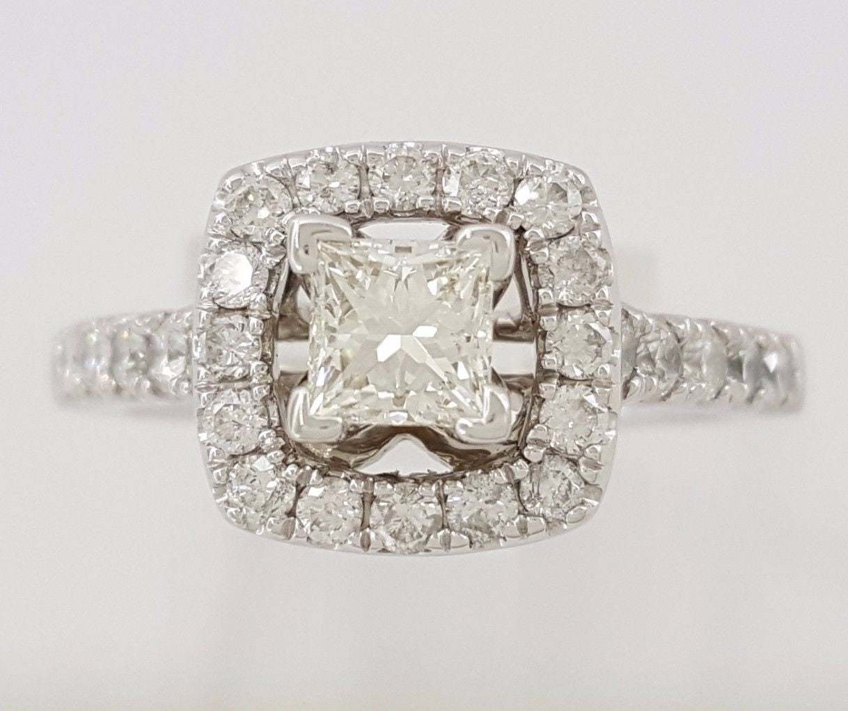 0.48ct Square Modified Brilliant Diamond Halo Engagement Ring — GIA Certified, 14k White Gold