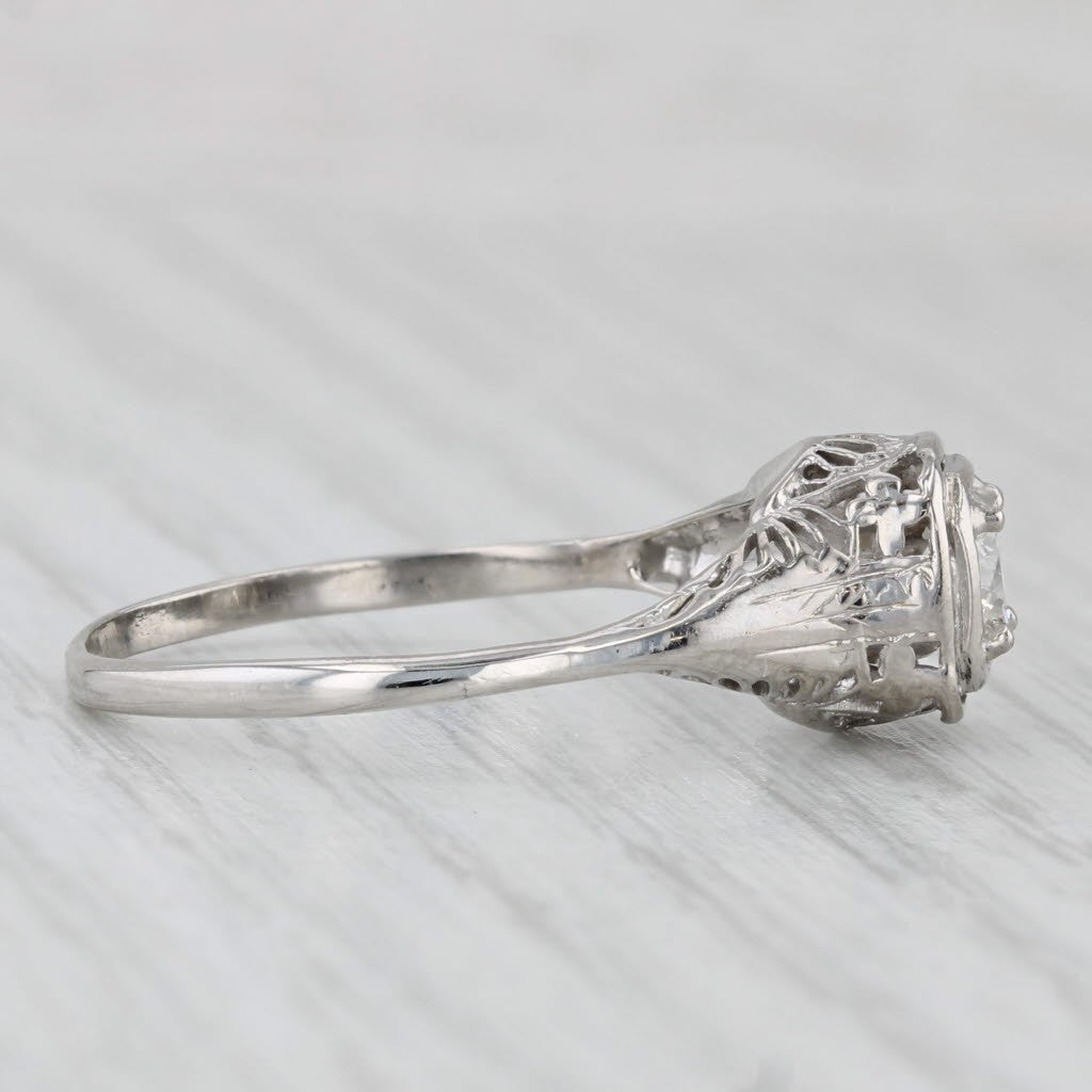 0.46ct Round Brilliant Art Deco Diamond Ring — GIA Certified, 14k White Gold