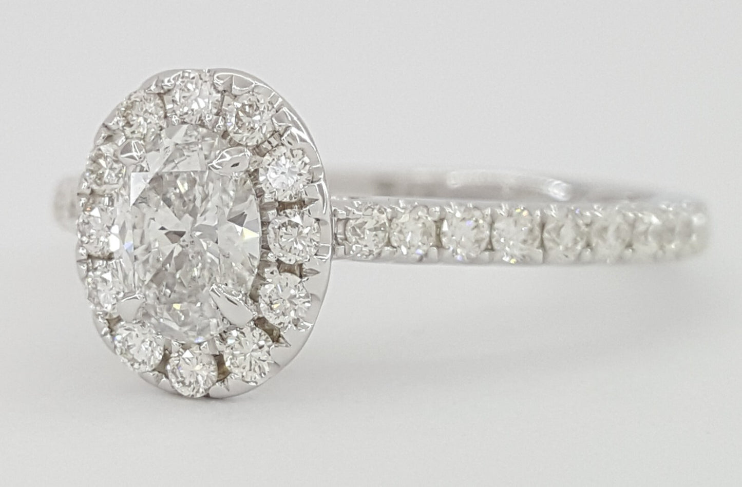 0.53ct Oval Brilliant Diamond Halo Engagement Ring — GIA Certified, 14k White Gold