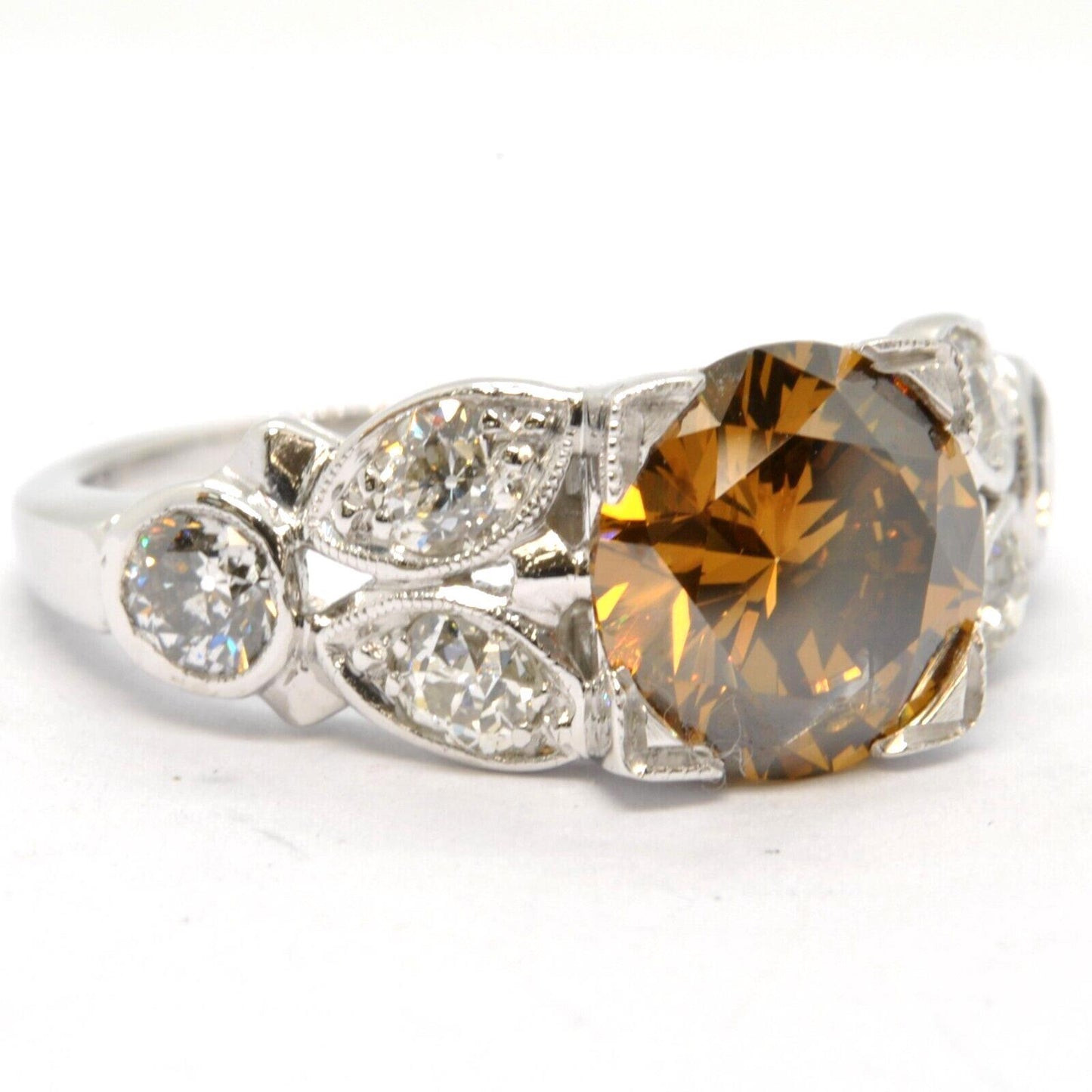 2.16ct Round Brilliant Fancy Dark Yellowish Brown Diamond Ring — GIA Certified, Platinum