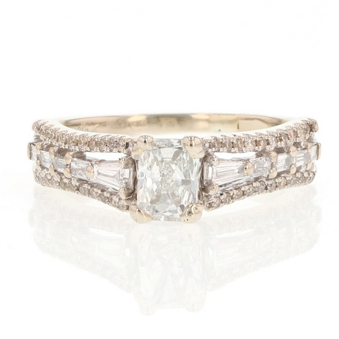 0.50ct Radiant Diamond Solitaire with Accents Ring — GIA Certified, 14k White Gold