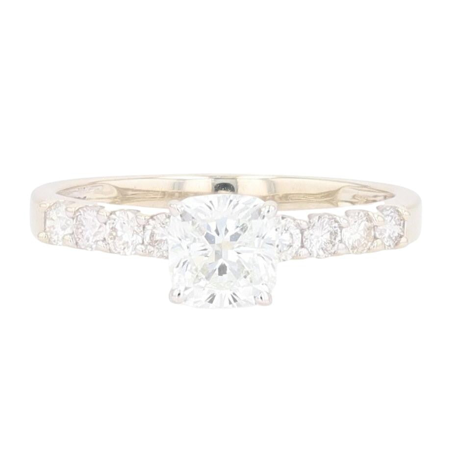 1.01ct Cushion Diamond Solitaire with Accents Engagement Ring — GIA Certified, 14k White Gold