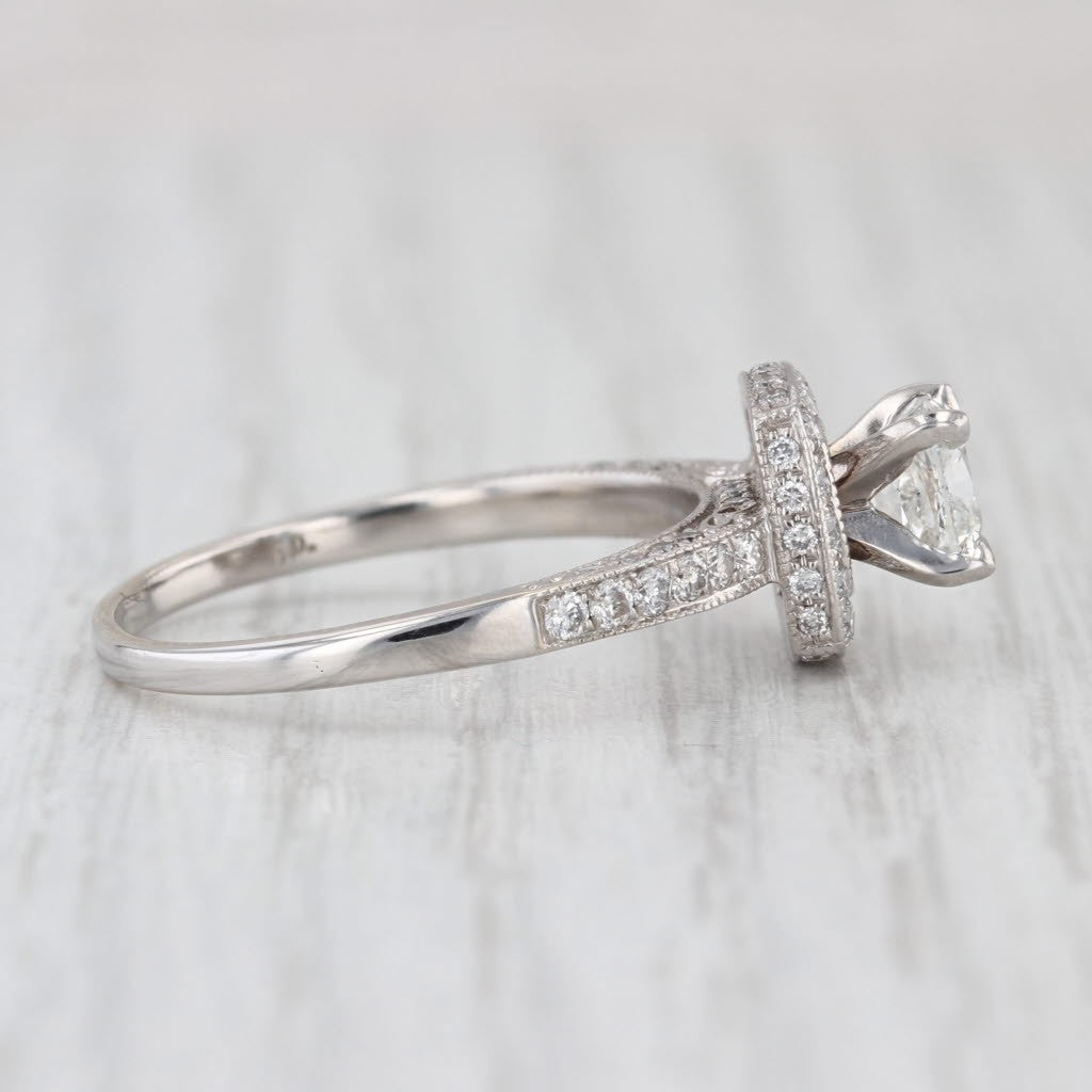 0.82ct Cushion Diamond Halo Engagement Ring — GIA Certified, 14k White Gold