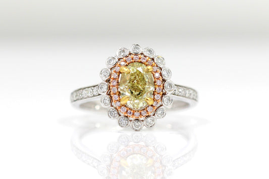 1.18ct Oval Modified Brilliant Fancy Yellow Diamond Ring — GIA Certified, 14k White Gold