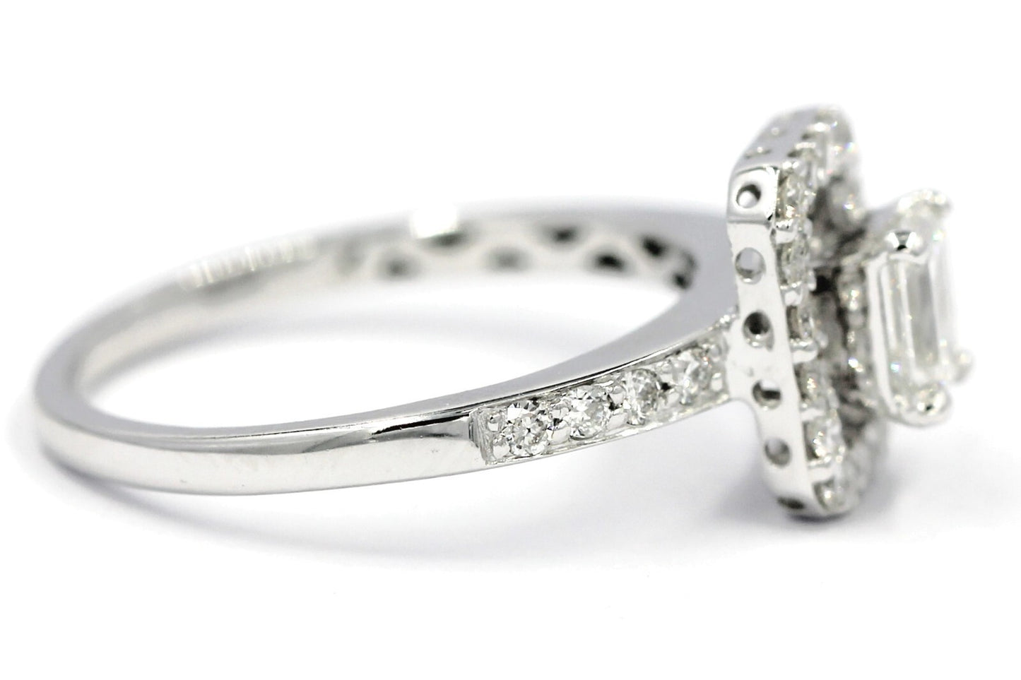 0.53ct Emerald Cut Diamond Halo Engagement Ring — GIA Certified, 14k White Gold