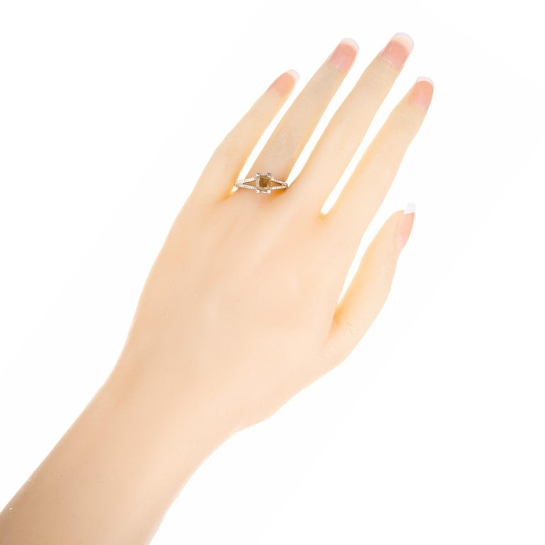 1.17ct Round-Cornered Square Yellow Diamond Engagement Ring — GIA Certified, 14k White Gold
