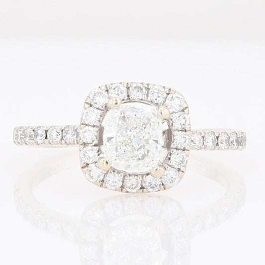 0.70ct Cushion Diamond Halo Engagement Ring — GIA Certified, 14k White Gold
