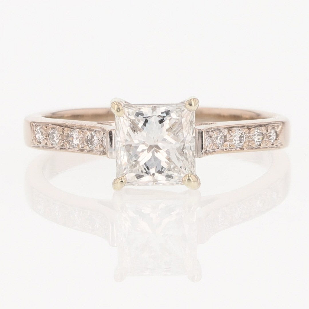 1.05ct Princess Diamond Solitaire with Accents Ring — GIA Certified, 18k White Gold