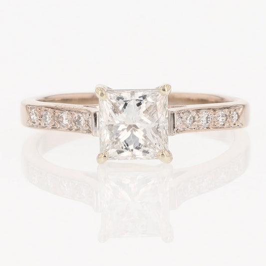 1.05ct Princess Diamond Solitaire with Accents Ring — GIA Certified, 18k White Gold