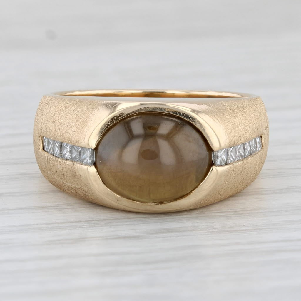 21.13g Oval Chrysoberyl Cat's Eye Diamond Ring — GIA Certified, 14k Yellow Gold