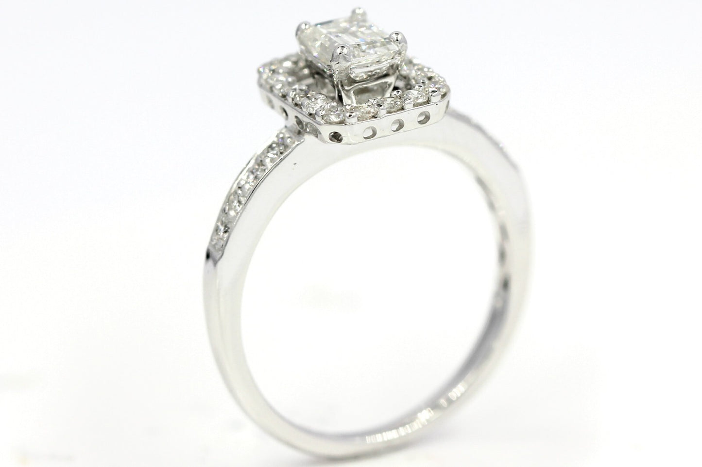 0.53ct Emerald Cut Diamond Halo Engagement Ring — GIA Certified, 14k White Gold