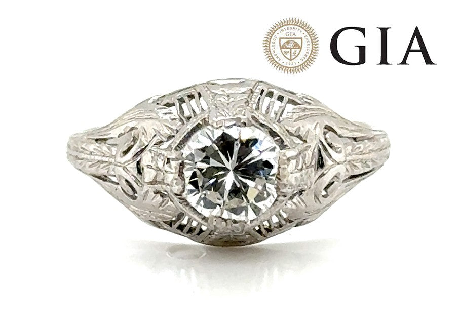 0.58ct Round Brilliant Art Deco Diamond Ring — GIA Certified, Platinum