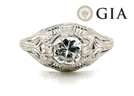 0.58ct Round Brilliant Art Deco Diamond Ring — GIA Certified, Platinum