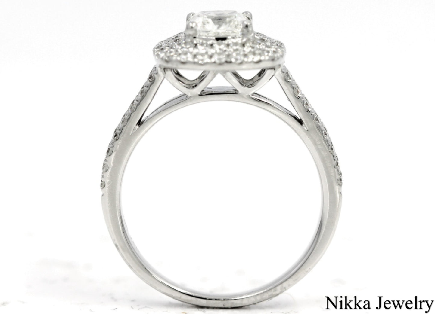 1.00ct Cushion Diamond Halo Engagement Ring — GIA Certified, 18k White Gold