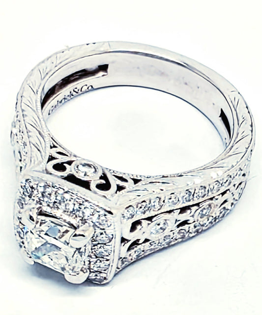 0.70ct Cushion Brilliant Diamond Halo Engagement Ring — GIA Certified, 14k White Gold