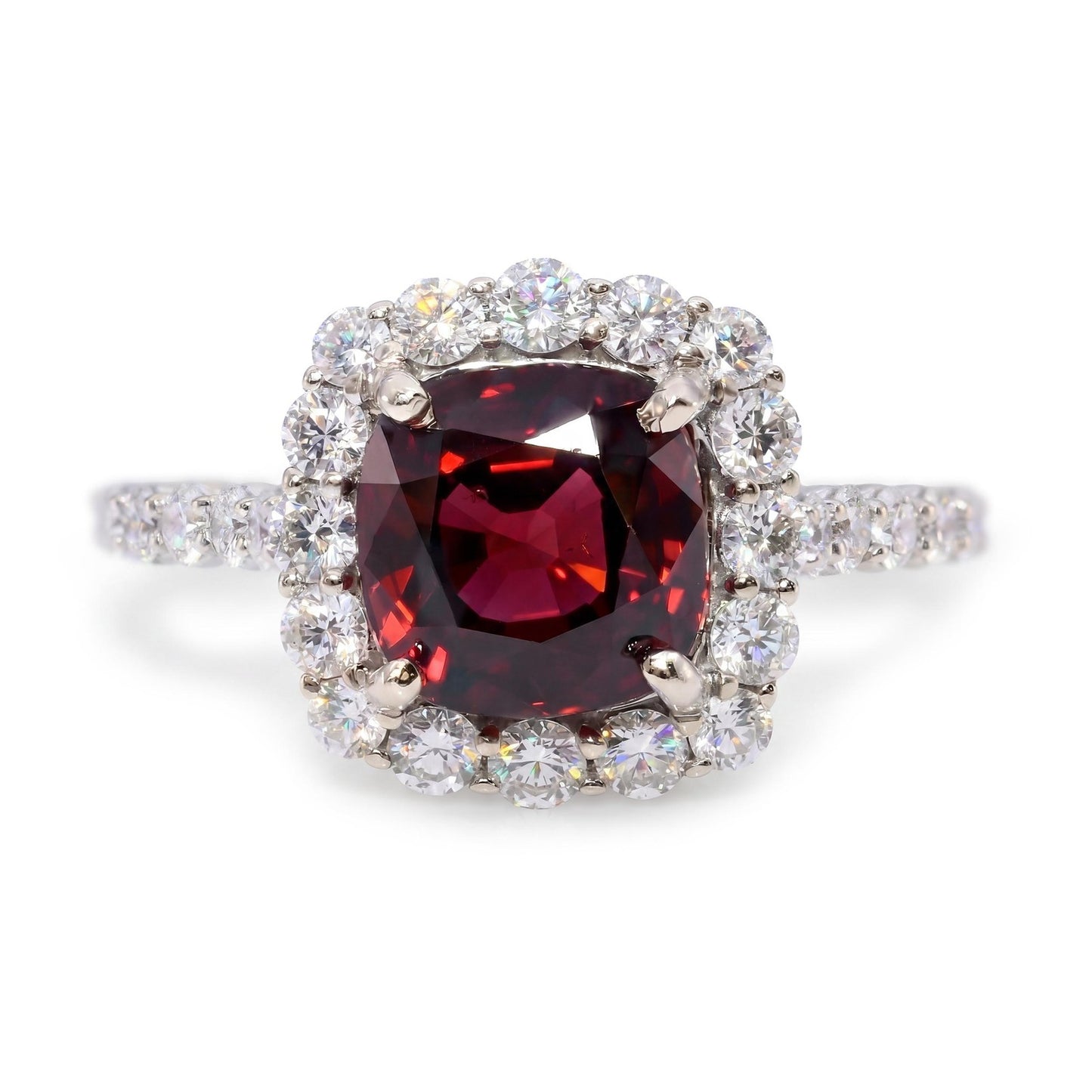 2.66ct Cushion Red Spinel Diamond Ring — GIA Certified, 18k White Gold