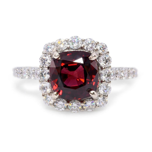 2.66ct Cushion Red Spinel Diamond Ring — GIA Certified, 18k White Gold
