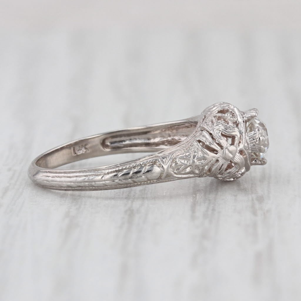 0.47ct Circular Brilliant Art Deco Solitaire Ring — GIA Certified, 18k White Gold