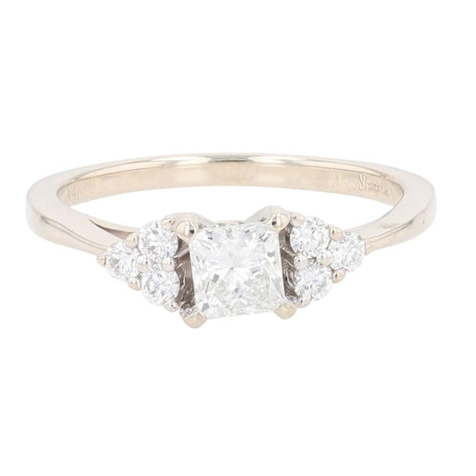 0.57ct Princess Diamond Solitaire with Accents Ring — GIA Certified, 14k White Gold
