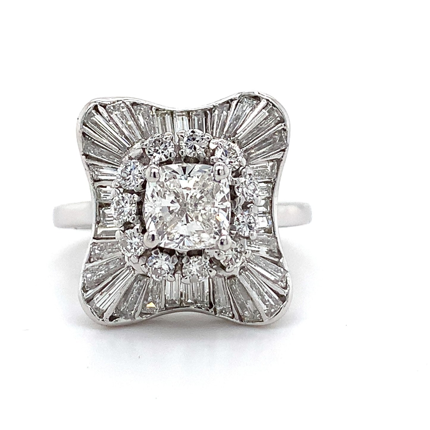 0.95ct Cushion Diamond Ballerina Ring — GIA Certified, 14k White Gold