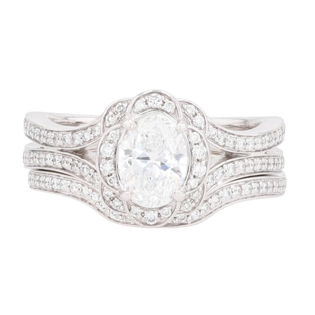 0.70ct Oval Brilliant Diamond Halo Engagement Ring — GIA Certified, 14k White Gold