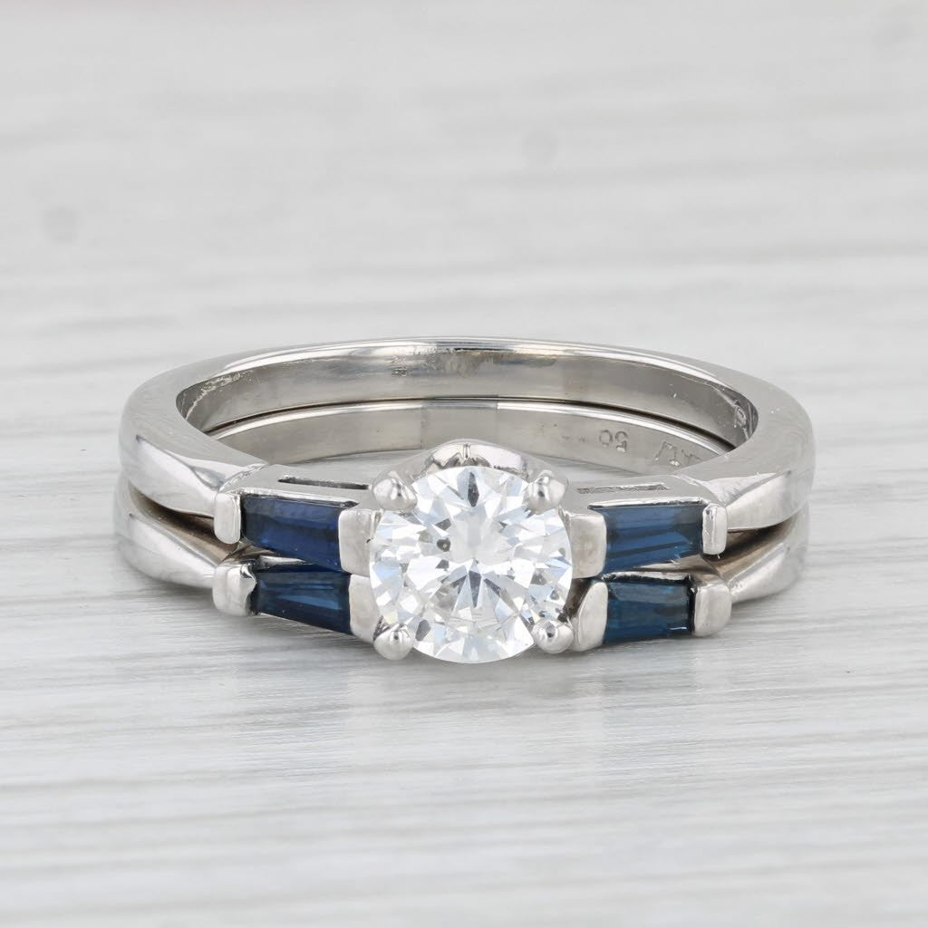 0.79ct Round Brilliant Diamond Engagement Ring with Sapphire Guard — GIA Certified, Platinum