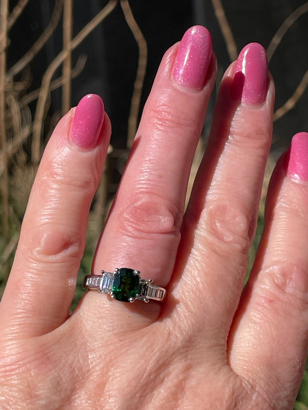 1.62ct Cushion Tsavorite Garnet Diamond Cocktail Ring — GIA Certified, Platinum