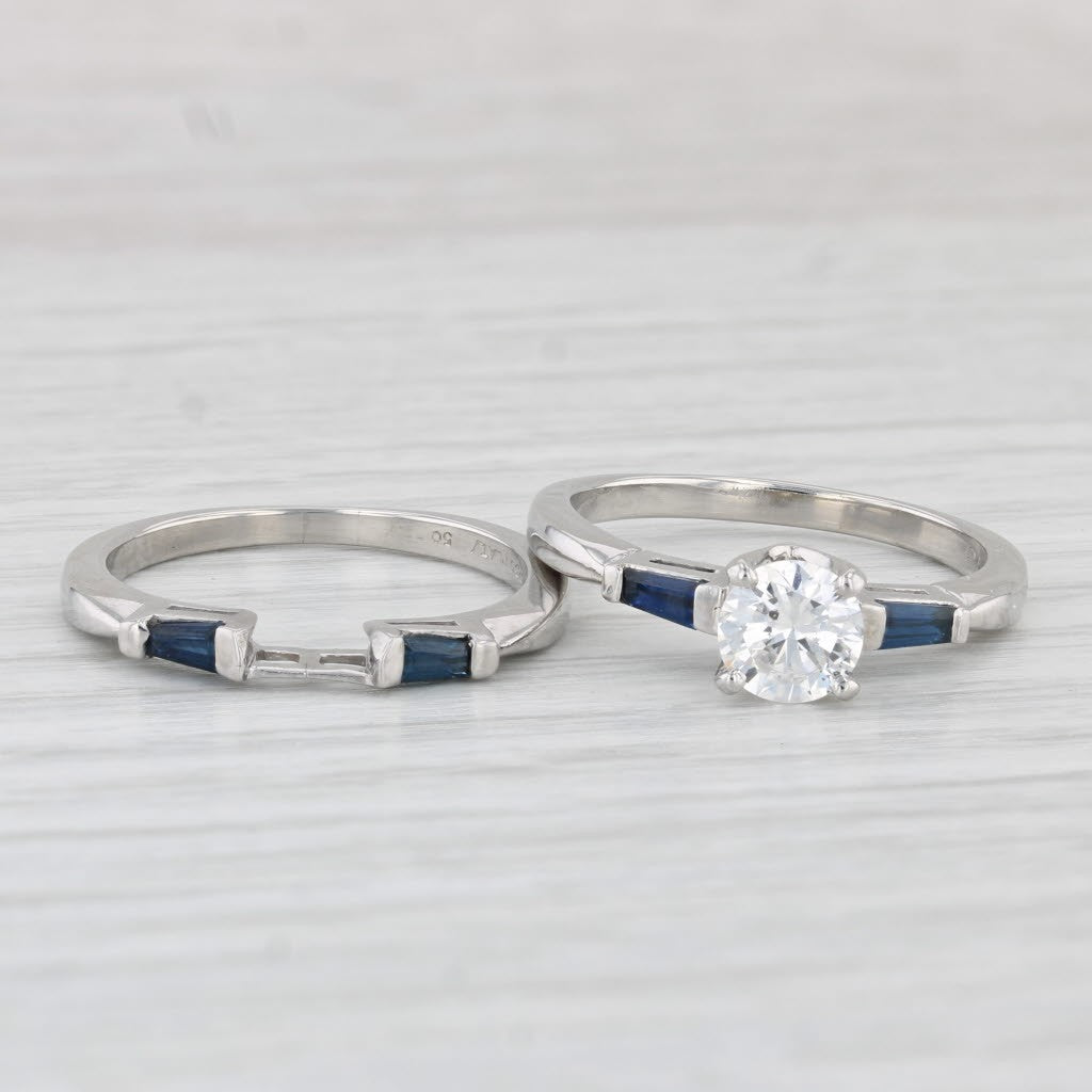 0.79ct Round Brilliant Diamond Engagement Ring with Sapphire Guard — GIA Certified, Platinum