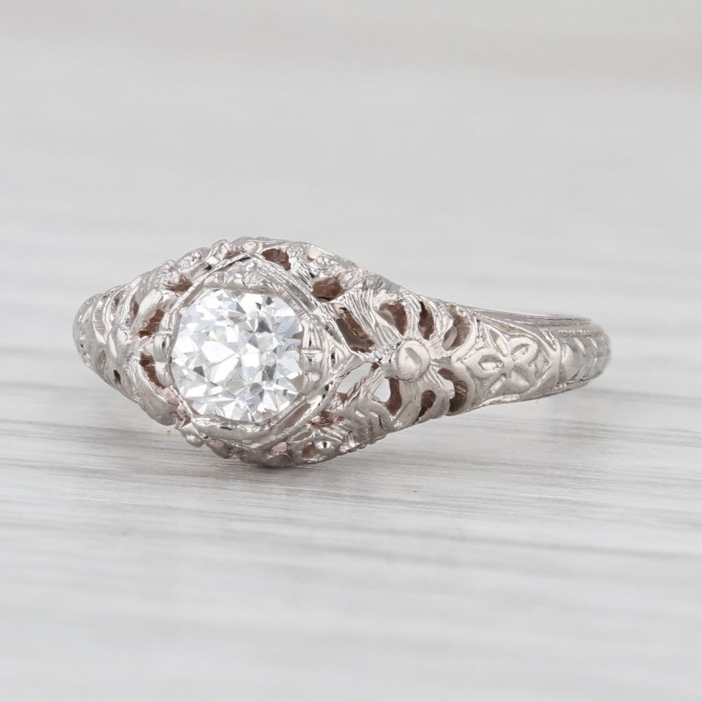 0.47ct Circular Brilliant Art Deco Solitaire Ring — GIA Certified, 18k White Gold