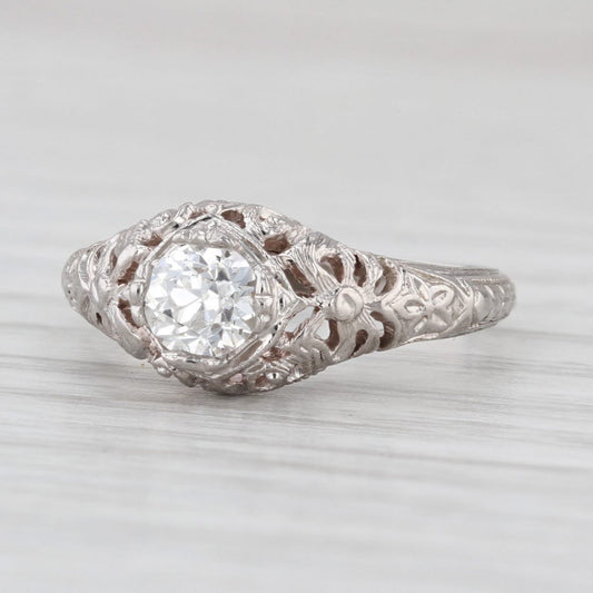 0.47ct Circular Brilliant Art Deco Solitaire Ring — GIA Certified, 18k White Gold