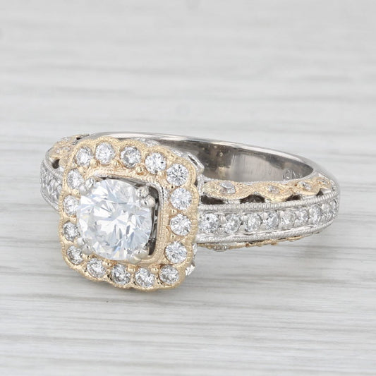 0.74ct Round Brilliant Halo Engagement Ring — GIA Certified, 14k White & Yellow Gold