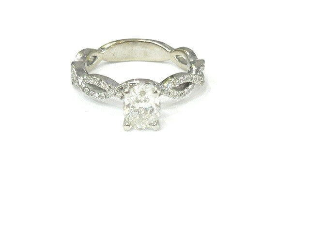 1.01ct Oval Brilliant Diamond Twisted Pave Ring — GIA Certified, 14k White Gold