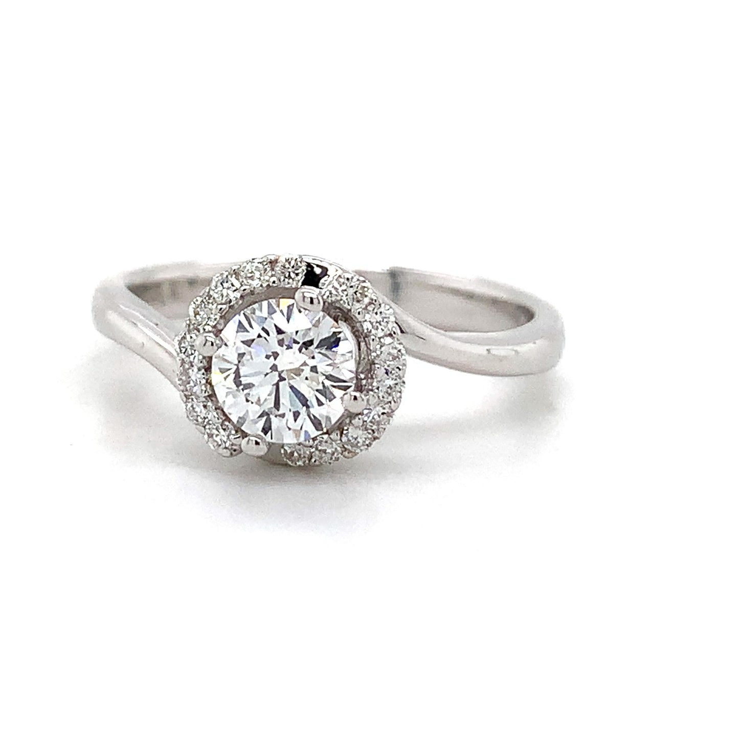 0.58ct Round Brilliant Diamond Halo Ring — GIA Certified, 18k White Gold