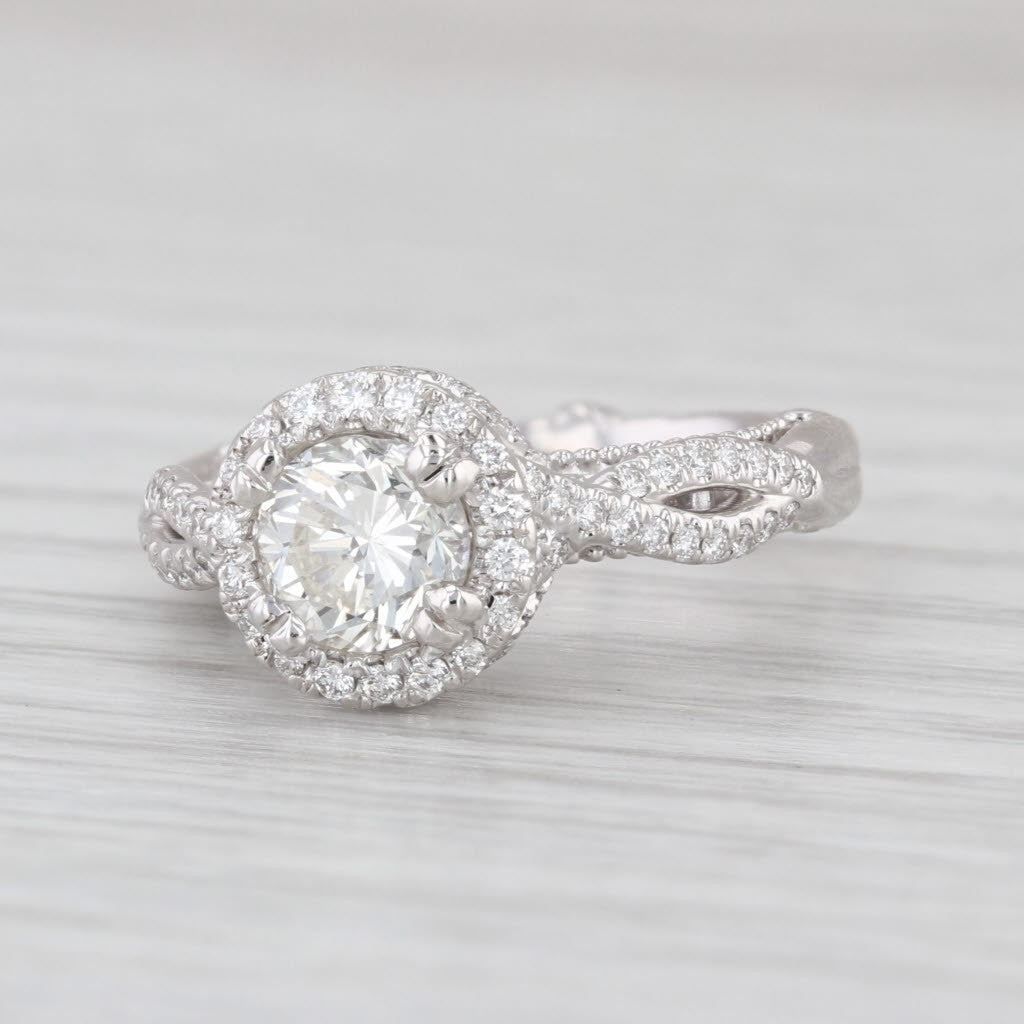 1.00ct Round Brilliant Diamond Halo Engagement Ring — GIA Certified, 14k White Gold