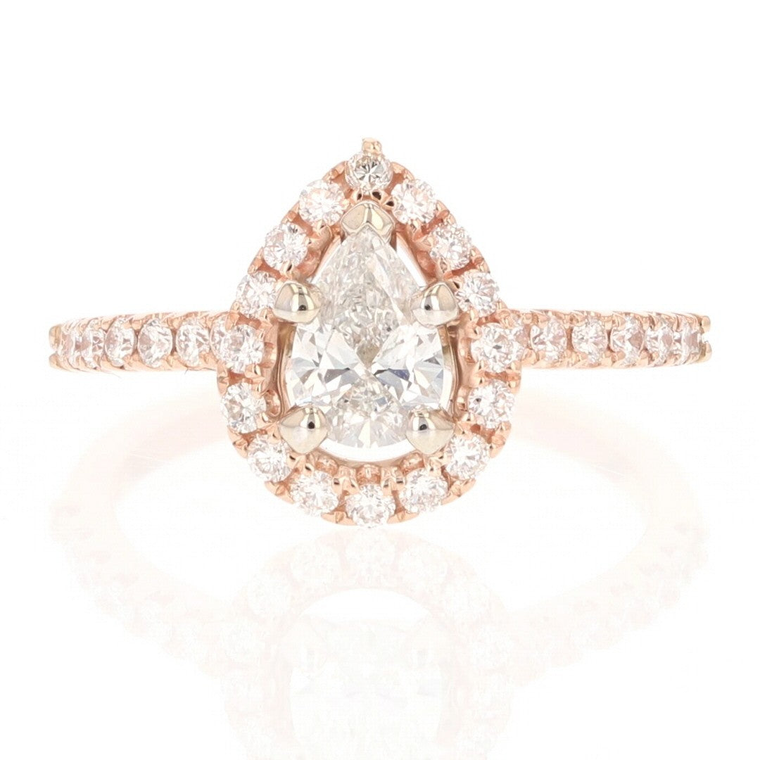 0.55ct Pear Brilliant Diamond Halo Engagement Ring — GIA Certified, 14k Rose Gold