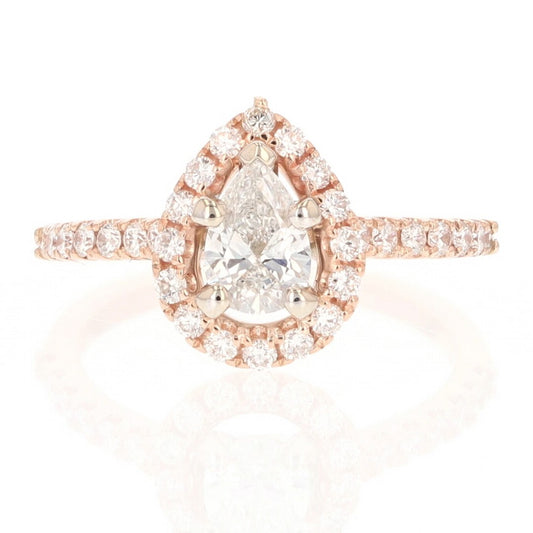 0.55ct Pear Brilliant Diamond Halo Engagement Ring — GIA Certified, 14k Rose Gold